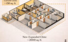 SMOM Good Shepard clinic floor plan showing the original 150 sq f t versus the new, 2000sq foot facility.